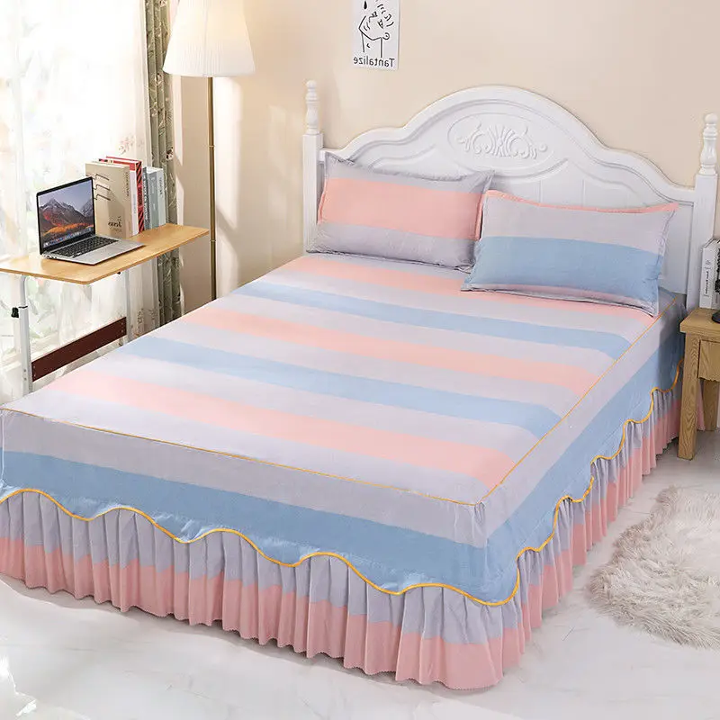 

Bed cover 100% cotton non-slip single bed skirt Korean version bedspread non-pilling bedside protective cover