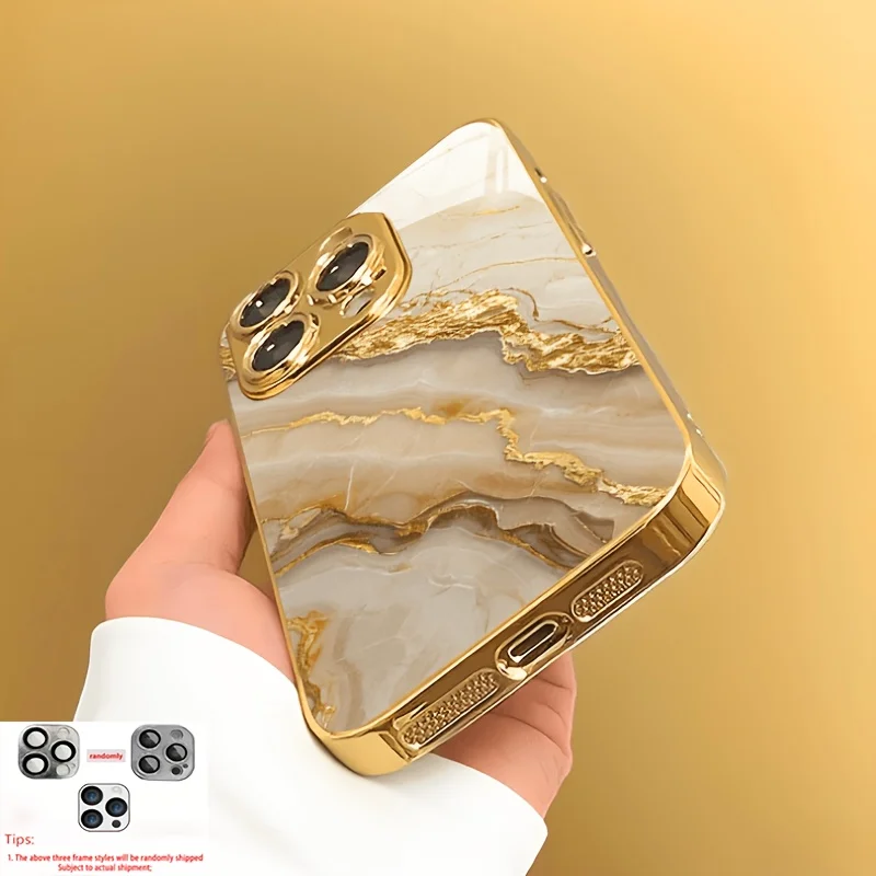 Gold Marble Stone Pattern Metallic Paint Glass Phone Case Cover