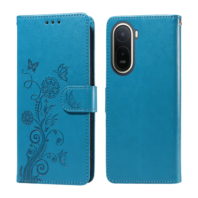 Fringed Iris Leather Flip Cover Wallet Phone Case with Card Slot
