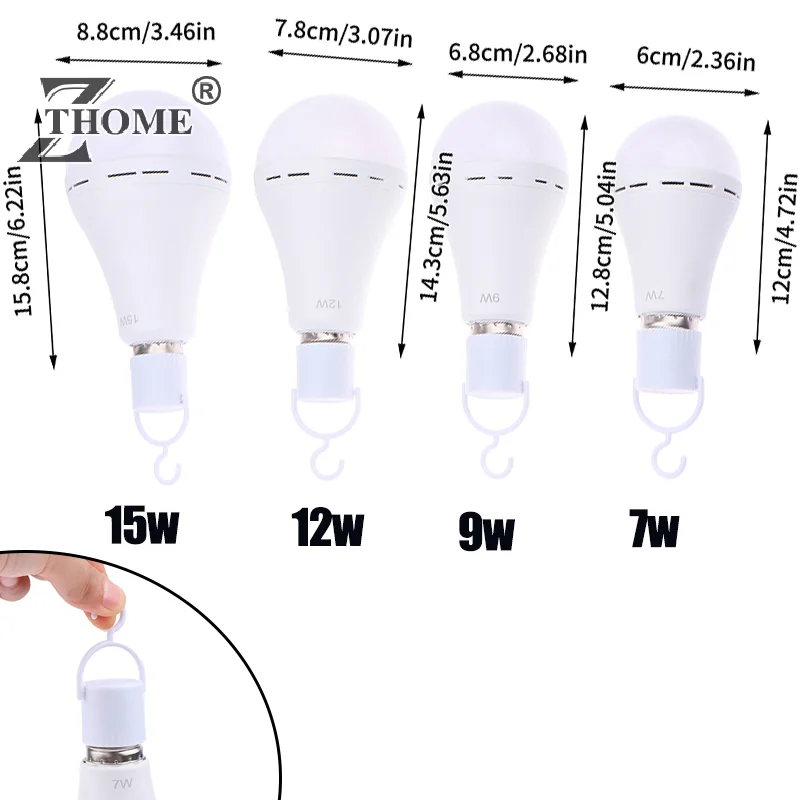 

Outdoor Camping LED Emergency Light Operated White Light Bulb Battery Light Rechargeable Stay Lights Up When Power Failure