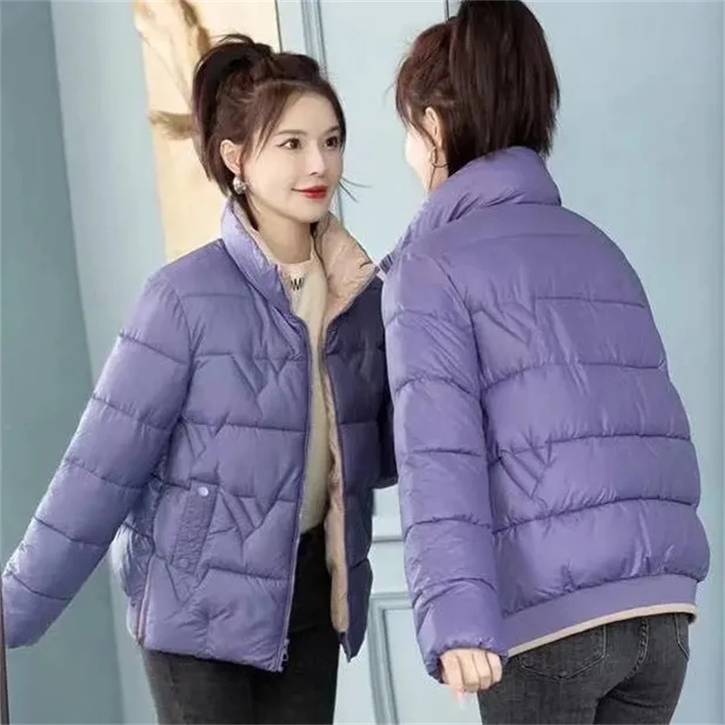 2023 New Winter Ladies Parka Stand Collar Solid Zipper Puffer Jacket Abbigliamento Donna Cappotto Imbottito In Cotone Corto Allentato