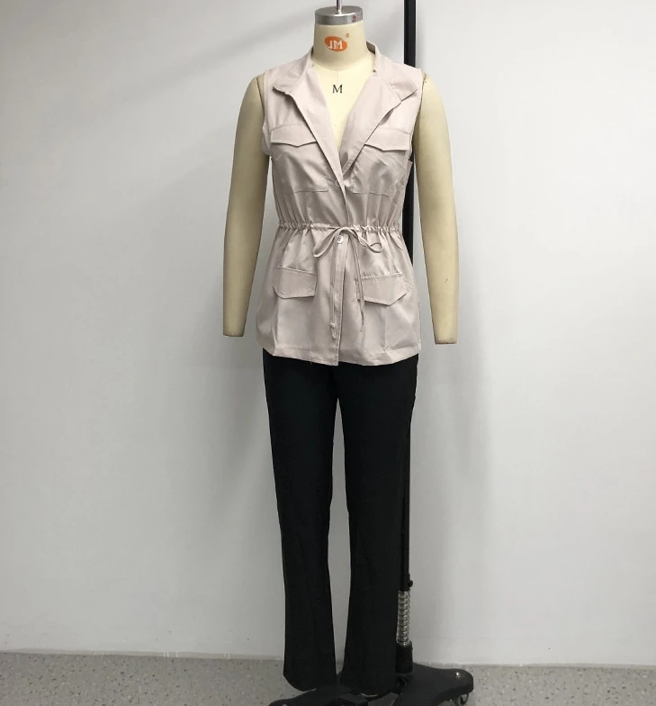 Autumn New 2023 Temperament Commuting Fashion Casual Slimming Fit Lace Up Sleeveless Top and Long Pants Two-Piece Set for Women