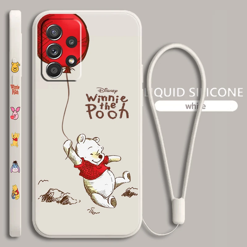 Winnie The Pooh Cartoon Per Samsung Galaxy A73 A54 A34 A53 A33 A52 A32 A22 A71 A51 A21S 4G 5G Liquid Left Rope Phone Case Fundas