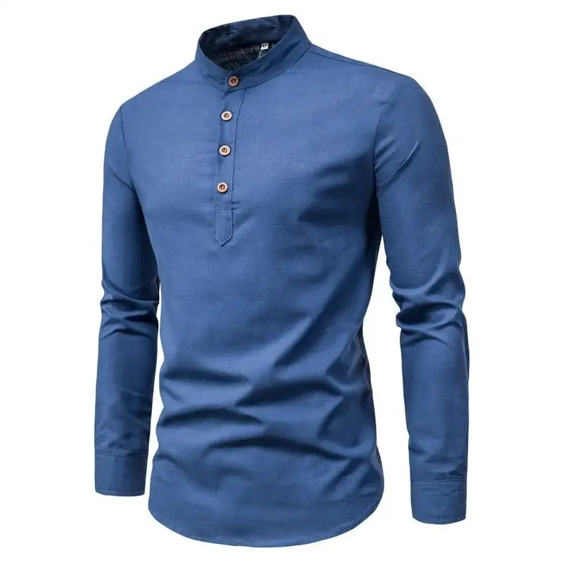 

New Men's Cotton and Linen Shirts men-s-top Blue
