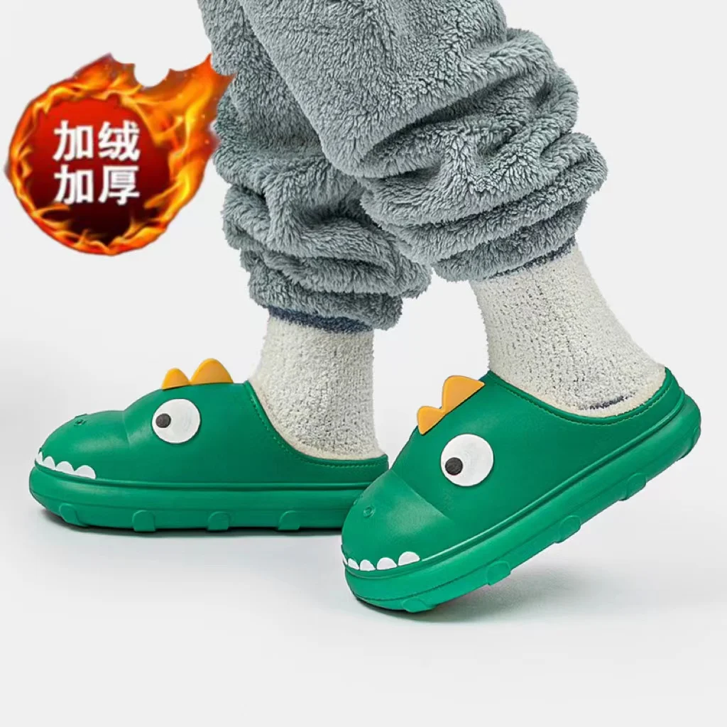 

Тапочки хлопковые для мужчин и женщин, домашняя и Уличная обувь для осени и зимы, теплые тапочки для пар с динозавром