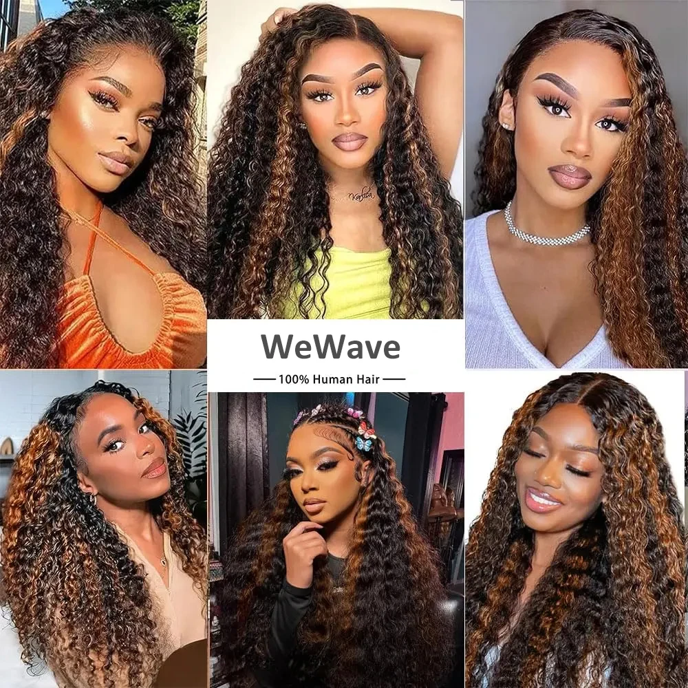 1B/30 Black Brown Ombre Highlight Deep Wave 13x6 HD Lace Frontal Human Hair Curly Wig 13x4 Lace Front P427 Colored Wig For Women