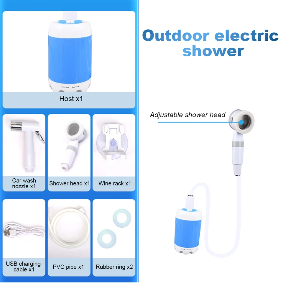 Douche De Camping Portable 5L Avec 10 Modes - Tuyau 9,84 Pieds (3 M), Pompe Manuelle, Pour Jardin, Plage, Nettoyage Voiture Ou Chien