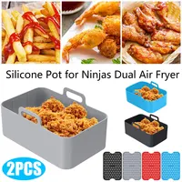 2pcs Air Fryer Silicone Pot Reusable Airfryer Pan Liner Accessories with Handle Heat Resistant Silicone Basket Non-Stick Rectang
