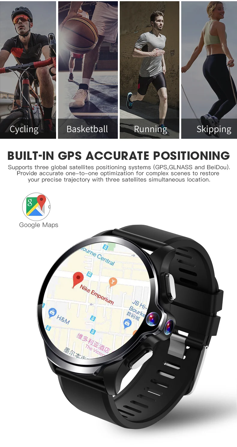 2021 Latest Facial Recognition 4G WIFI GPS Camera Heart rate Multi-sports Big Screen Health MT6739 Android Smart Watch Midon10