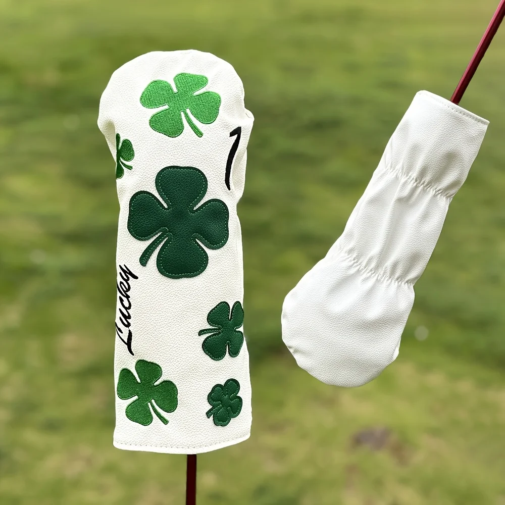 Description Picture 3 of itemStylish Clover Golf club head Covers - Durable White with Green Four-Leaf Clover Design, Protective Club Protectors
