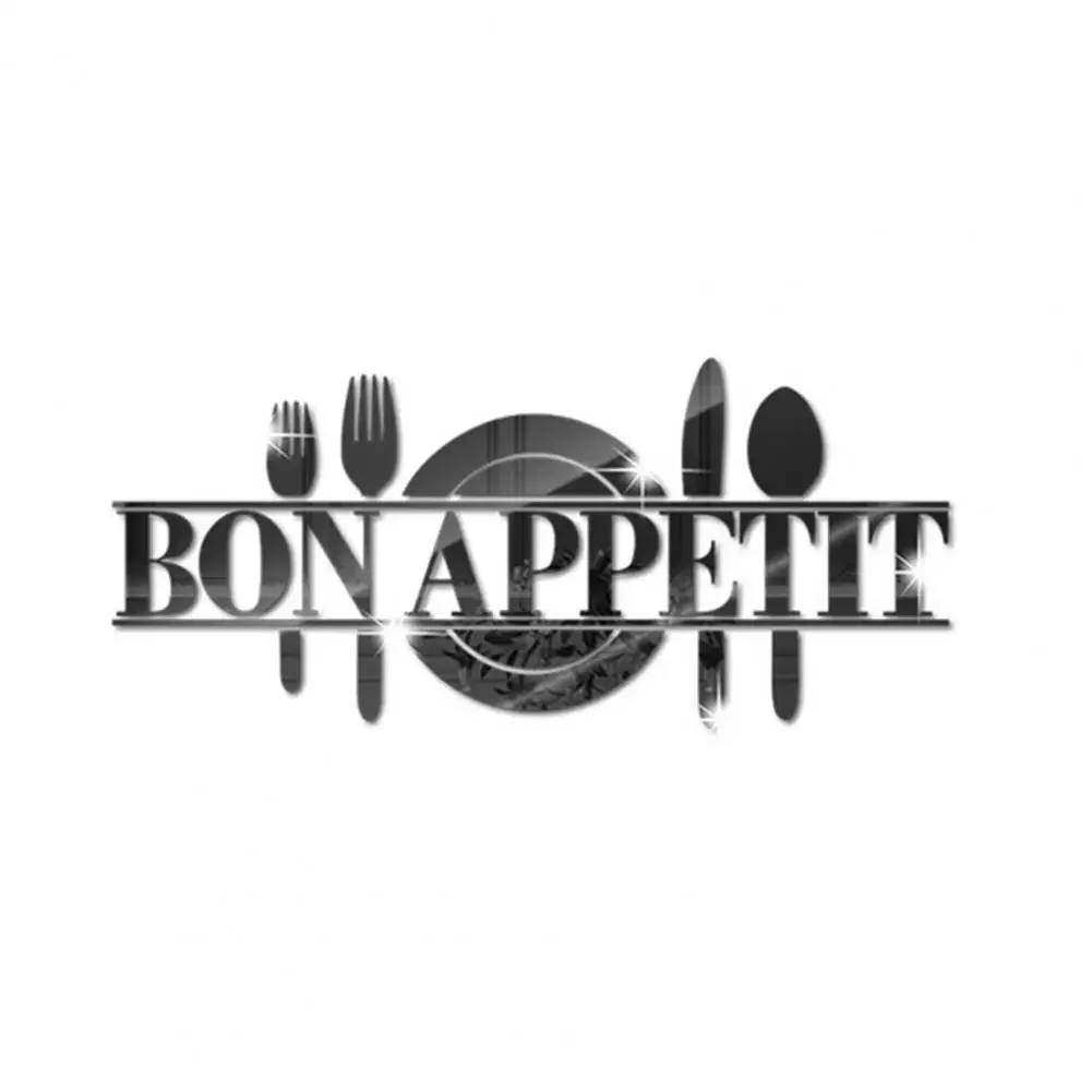 3D 아크릴 BON APPETIT 편지 식탁 거울 스티커, DIY 아트 나이프 포크 주방 벽 스티커, 침실 홈 장식