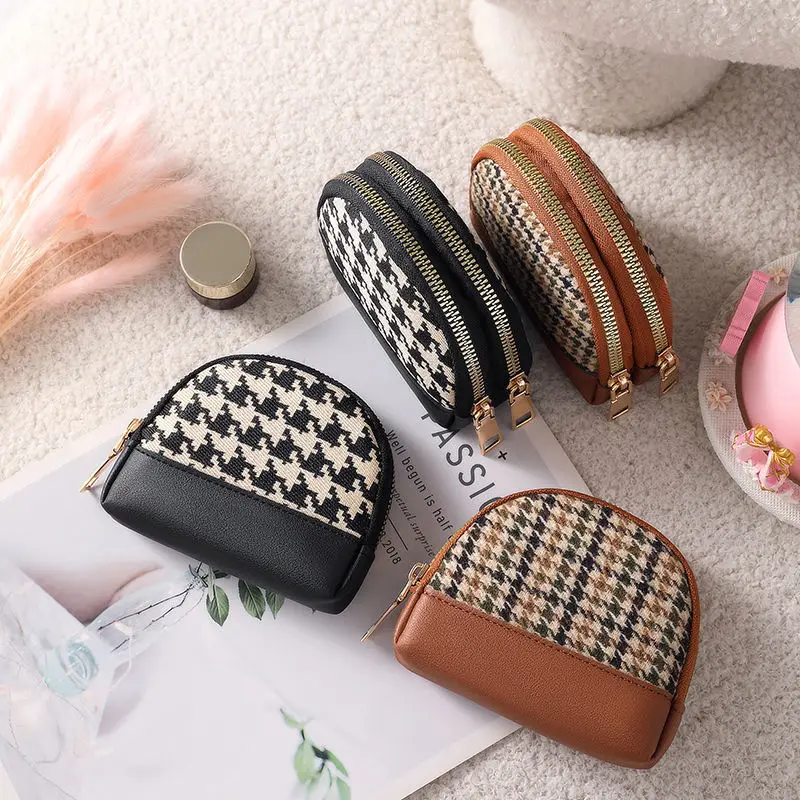 LAYRUSSI New Fabric Coin Purse Women Double Zipper Small Wallet Key Pouch Travel Card Holder Fashion Female Vintage Coin Bags