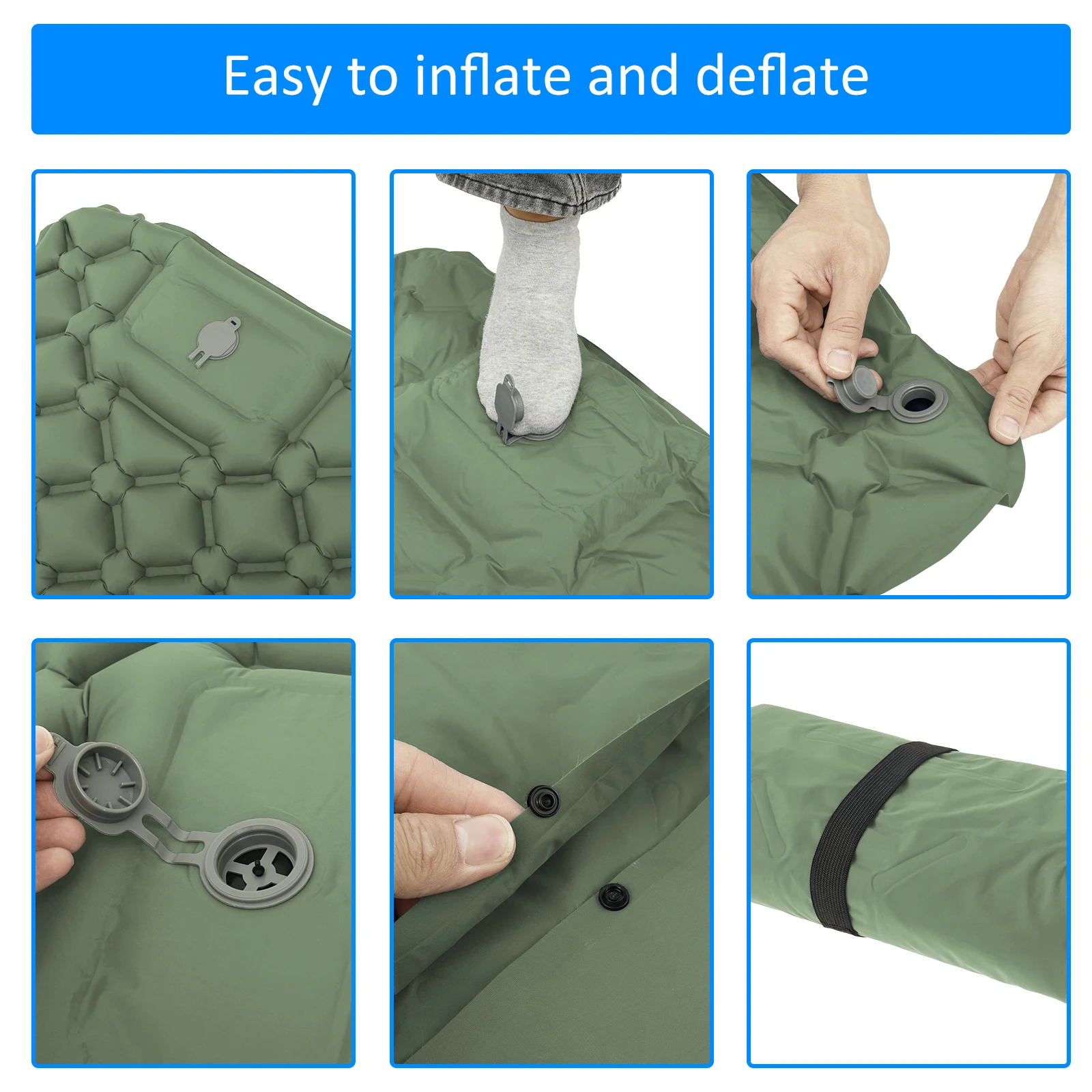 Waterproof Nylon Inflatable Camping Sleeping Pad with Pillow for Outdoor Hiking
