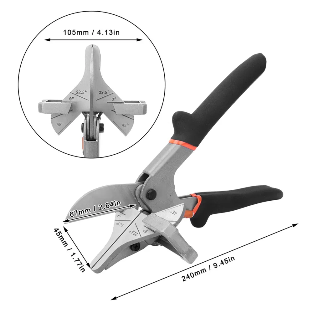 240mm/ 9.45in 길이 트렁킹 멀티 앵글 가위 고탄소강 22.5-45도 조절 가능한 마이터 가위 앵글 커터