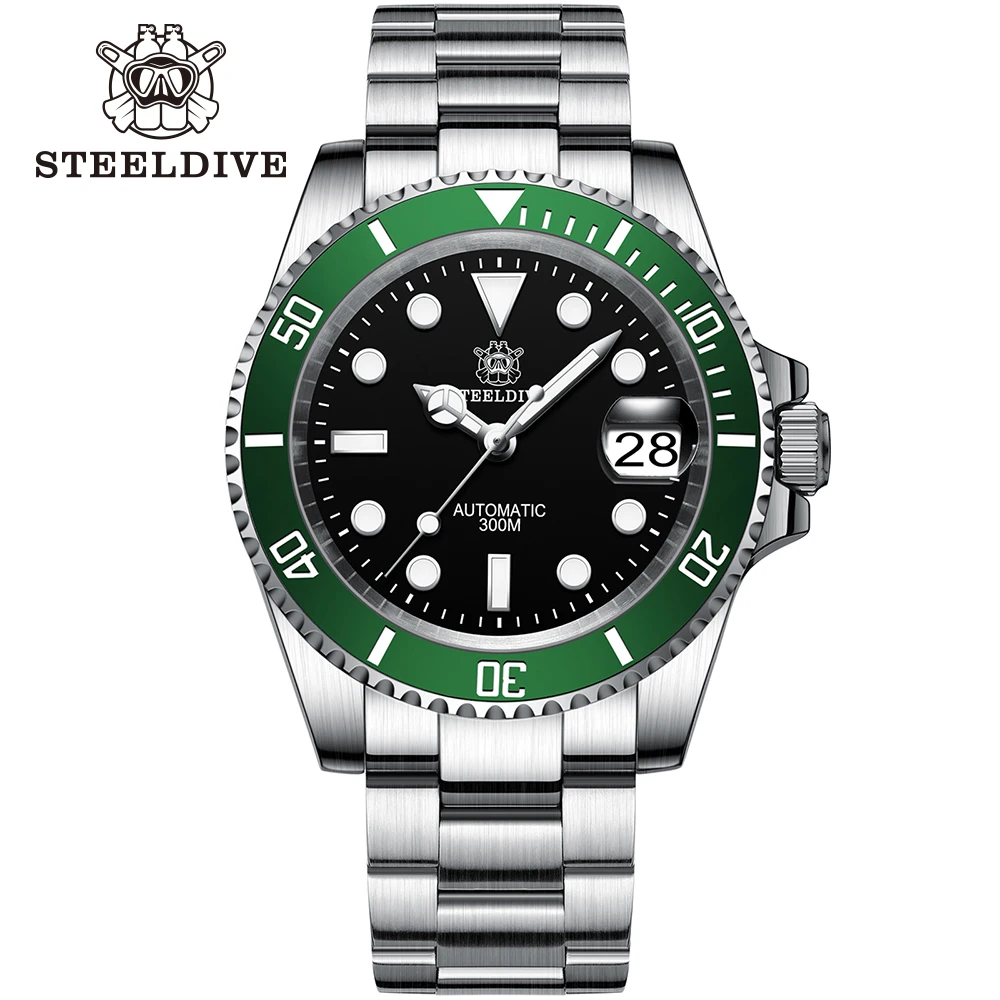 STEELDIVE SD1953 Black Dial Green Ceramic Bezel NH35 Automatic Watch 300M Waterproof Sapphire Glass Men Dive Watches комплект клавиатура и мышь oklick 300m black white