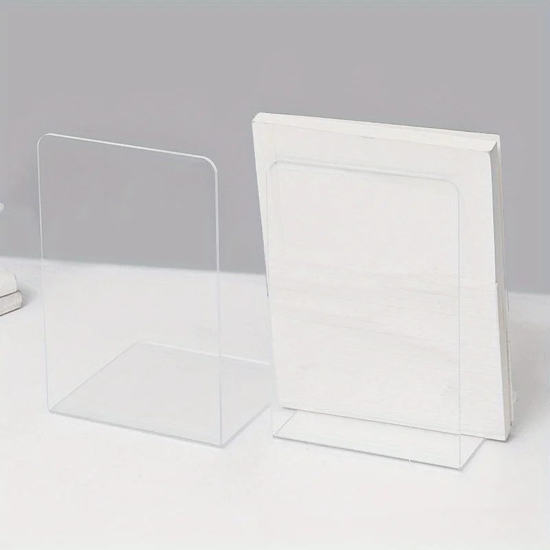 1/2pcs Clear Acrylic Bookends, Durable Transparent Bookshelf Partition Plates, for Office, School, and Home Organization 6