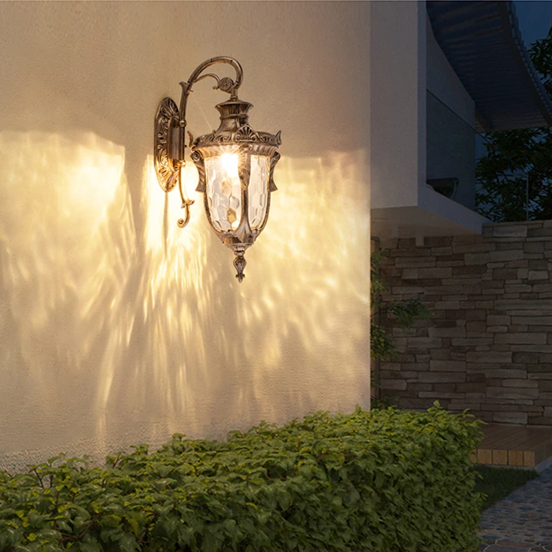Color : Gold, Size : S Wall Lamp,Spherical Glass Sconces,Waterproof Exterior Wall Lights Corridor Door Lamp European Outdoor Garden Lamp 