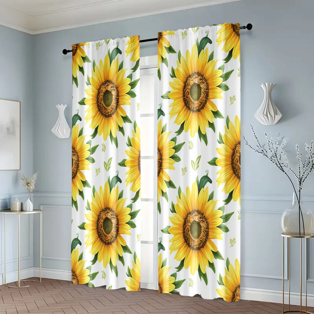 2pcs, Curtain Fabric Sunflower Aesthetic Polyester Easy Install (without rod) Thermal Insulation, and Room Darkening Functions 6