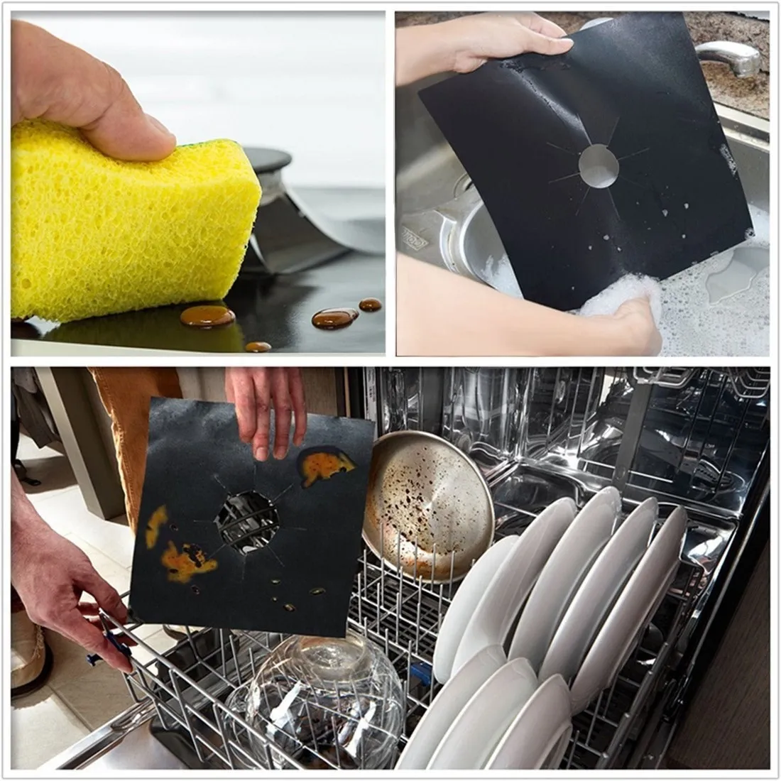 Gas Stove Protector 4Pcs Kitchen Reusable Burner Covers Mat Protector Cleaning Pad Liner Cover