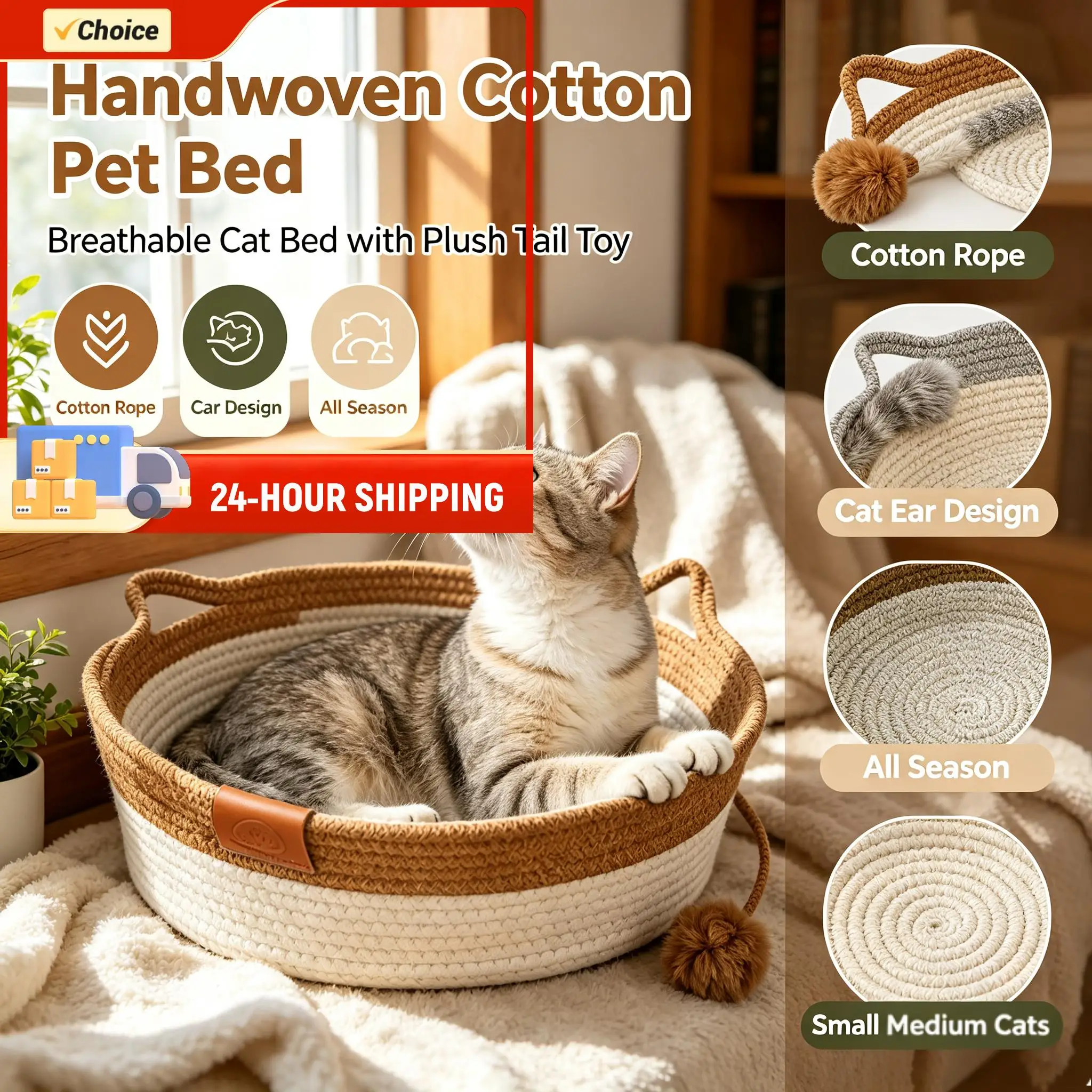 Instinct Interactive Scratchable Pet Nest with Toy Tail & Ear Design