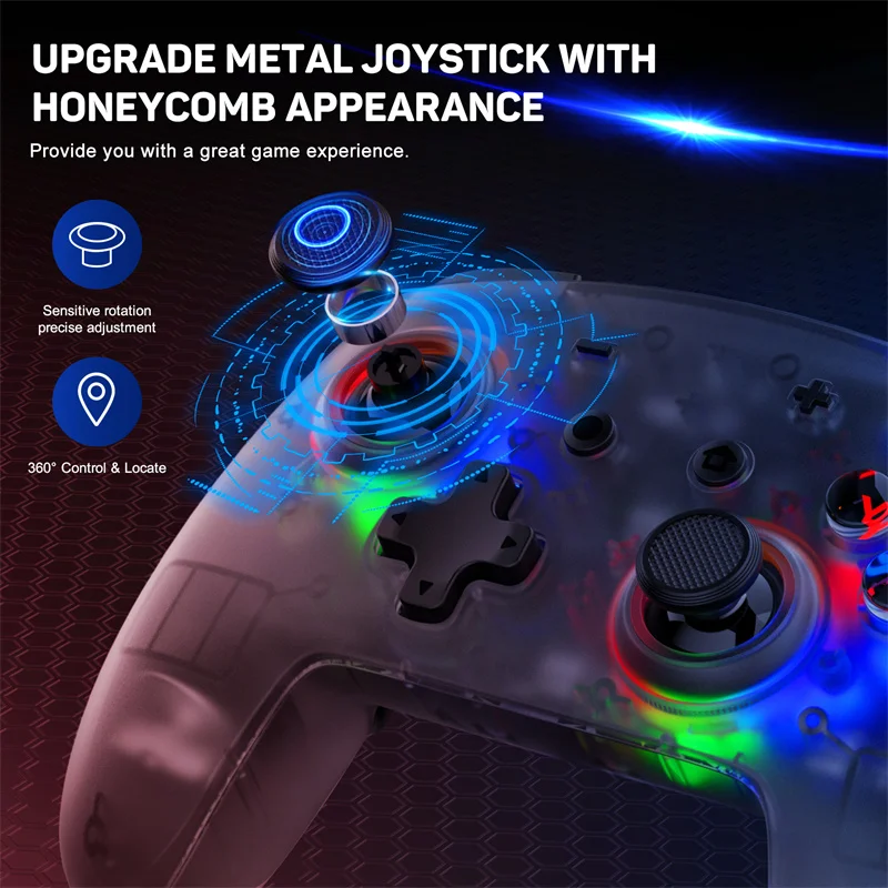 2025 NEW KS46 Pro Transparant Colorful Wireless Bluetooth Controller Joystick Gamepad Somatosensory 6-axis For Nintendo Switch