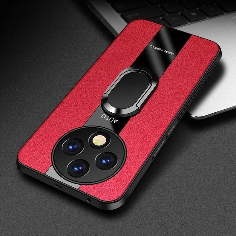 Luxury Leather Ring Magnetic Shockproof Bumper Case - Racing Style Cover