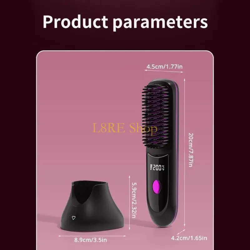 L8RE Hair Straightener Brush Wireless Hair Straighteners USB Rechargeable Portable Straightening Comb for Women Travel