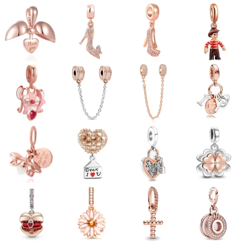 New Rose Gold Flower Spring 2024 Family Tree Charm Fit Original 925 Sterling Silver Bracelet Beads DIY Women Jewelry Gift Making 5