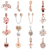 New Rose Gold Flower Spring 2024 Family Tree Charm Fit Original 925 Sterling Silver Bracelet Beads DIY Women Jewelry Gift Making 5