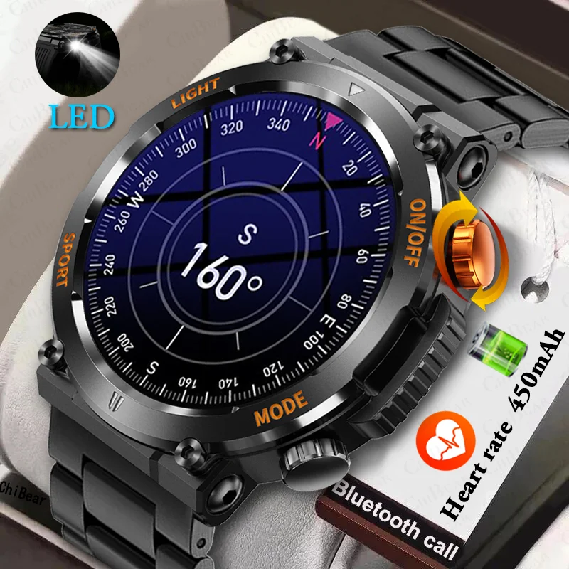 2024 New Outdoor Sports Men Compass Smart Watch Men Amoled Full Touch Screen Con Torcia A Led Bluetooth Call Smartwatch Man