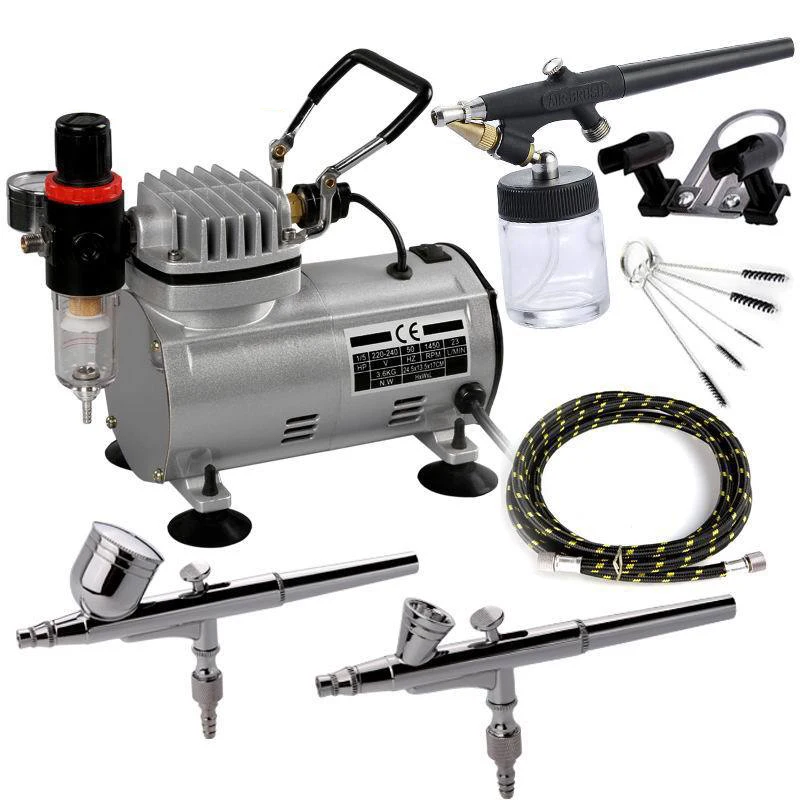 OPHIR 110V,220V Pro Dual Action Airbrush Air Tank Compressor Kit with  Cleaning brush Needle for T-shirt Painting AC134+004A - AliExpress