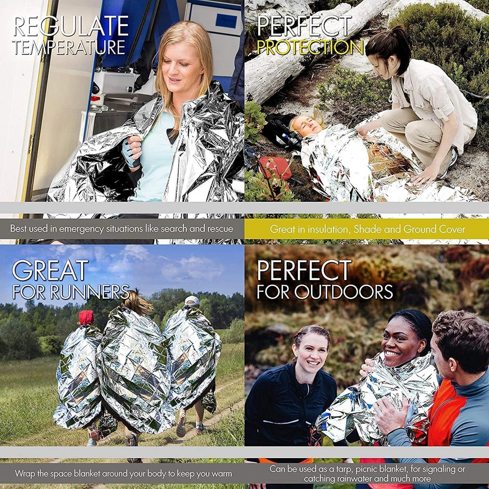 Emergency Mylar Thermal Blanket Foil Space Blanket Designed for NASA Body Warmer Outdoor First Aid Camping Hiking Travel