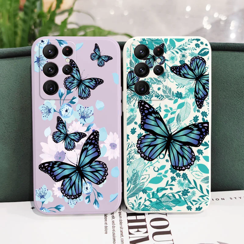 Aurora Butterfly Phone Case For Samsung Galaxy S22 S21 S20 Ultra Plus FE S10 S9 S10E Note 20 ultra 10 9 Plus Cover