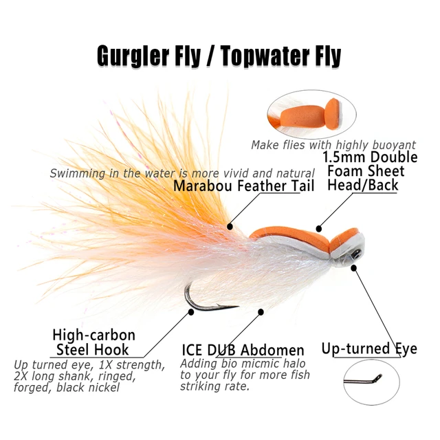 Bimoo 4PCS/BOX 2.5” Gurgler Fly 2# Hook Topwater Pattern Saltwater Flies  For Seatrout Striped Bass Redfish Tarpon Snook Pike - AliExpress