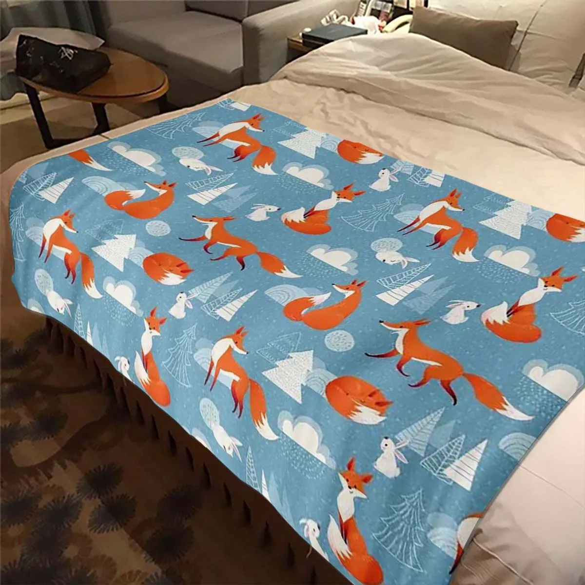 

Cute Fox Animal Printed Flannel Blanket Soft Fleece Blanket Bedspread Sofa Couch Camping Traveling Covers Nice Gift For Children