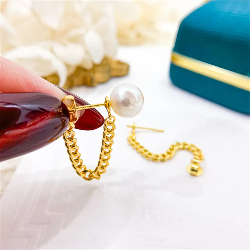 

DIY Pearl Earnail Accessories S925 Sterling Silver Jewelry Gold Earrings Women's Empty Fit 7-9mm Beads