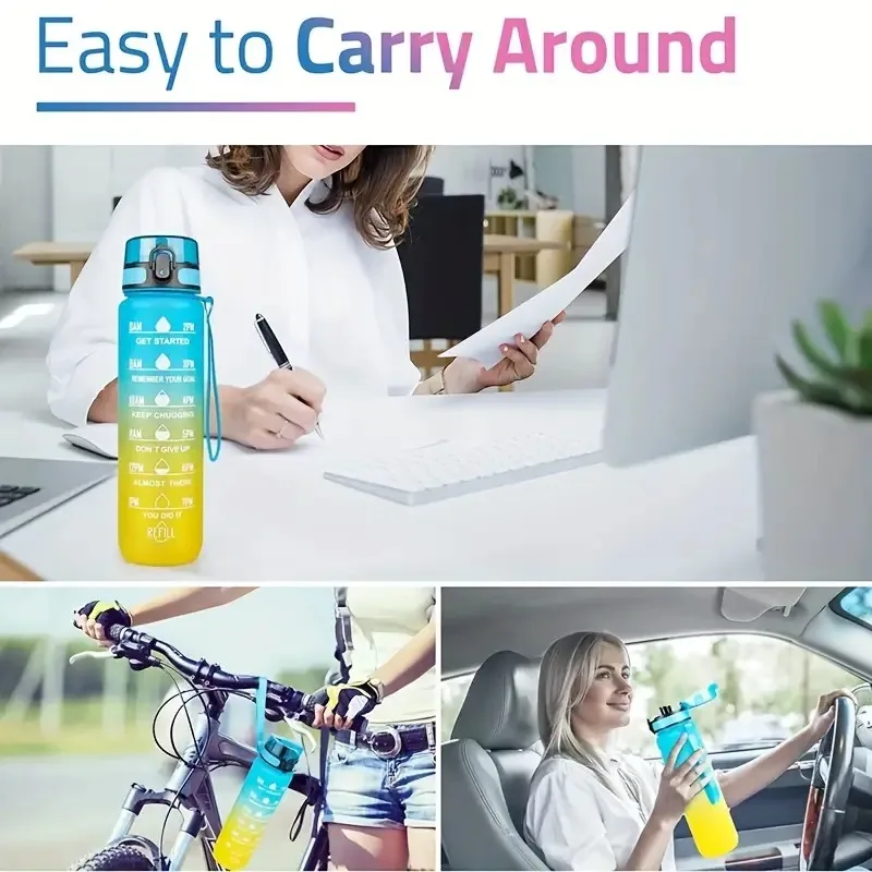 1L Water Bottle Gradient Color Motivational Sport Water Bottle Time Marker Leak-proof Cup for Office Gym Outdoor Shaker Bottles shaker bottle shaking cup