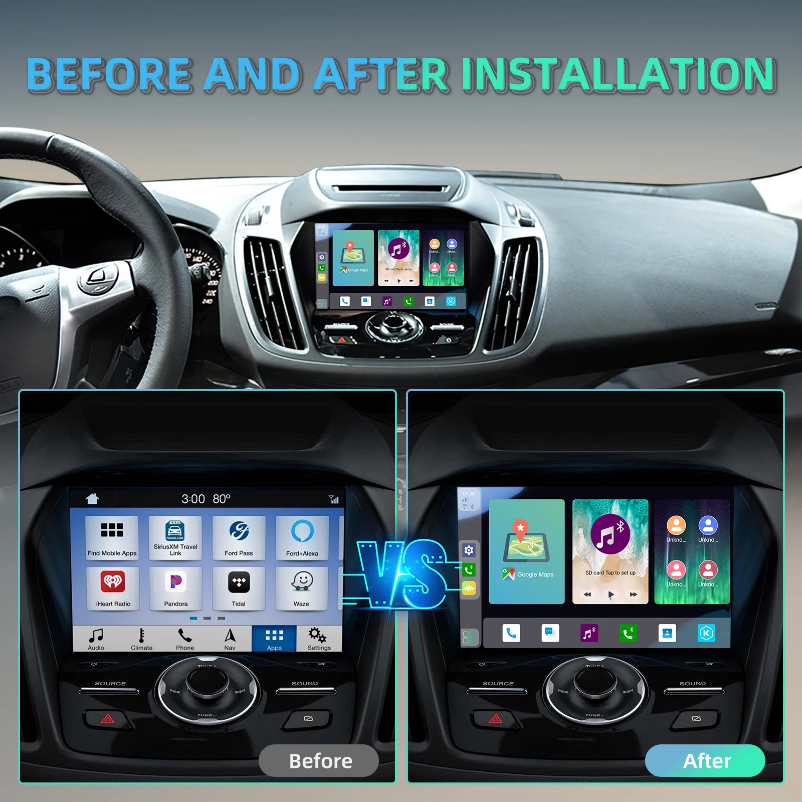 Podofo Wireless Carplay Ai Box Android Auto Adapter Carplay Mini Box Android13 4+64G For Car with OEM CarPlay For Toyota Hyundai