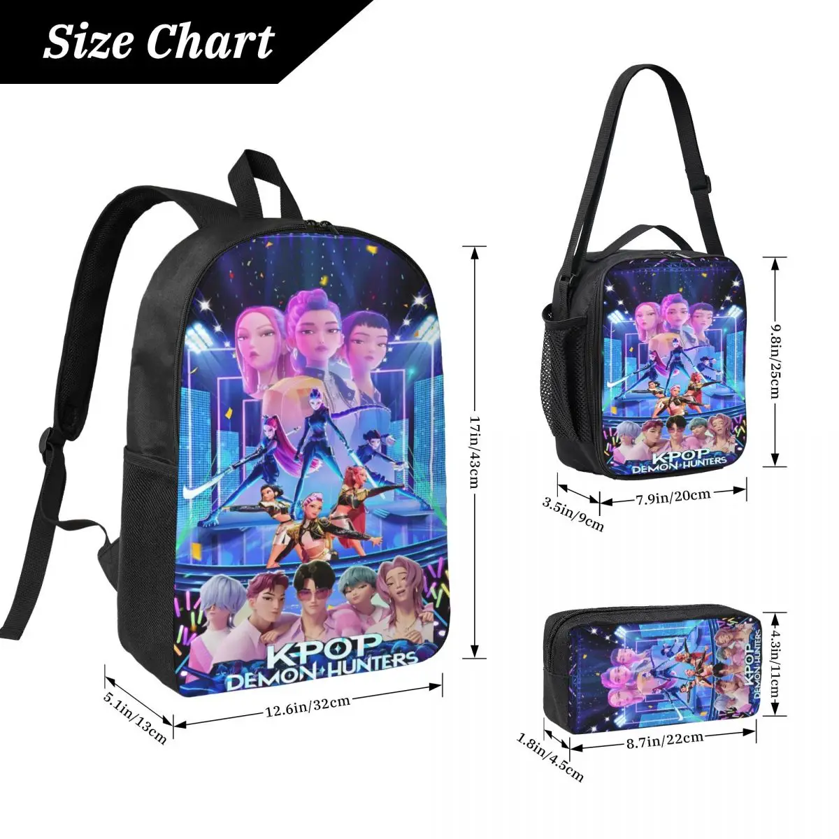 Sac à Dos Demon Hunters 3-en-1 - Léger, Résistant Avec Sac D'épaule Et Trousse Pour Adolescents