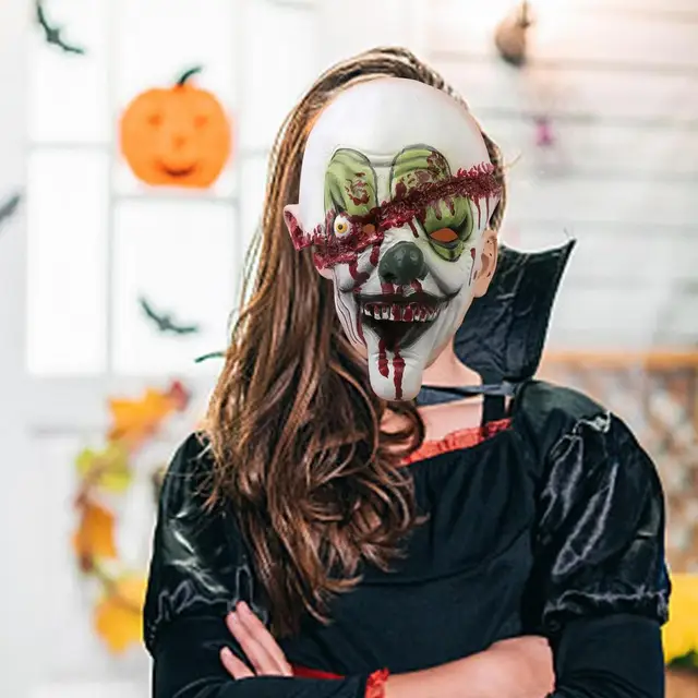 Adereços de Halloween, máscaras de palhaço, adereços de desempenho,  paródias de terror assustador, rostos assustadores, capôs, casas  assombradas (1 laranja) Moda