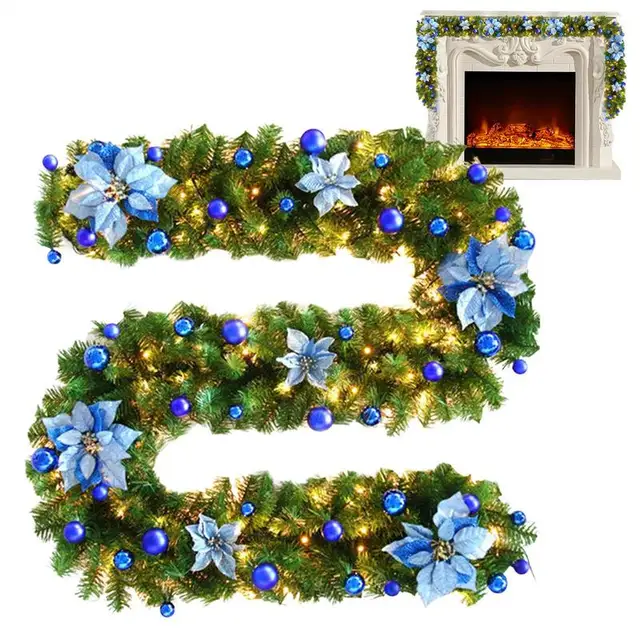 Christmas Garland with Lights Prelit Christmas Garland 9Ft Artificial Led Lights Battery Operated Red Garland Decoration Flower 1