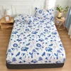 Twin Fitted Bed Sheet with Elastic Blue Flower Printed Bed Cover Single/Queen/King Bed Linen Reactive Printed Mattress Cover 180 2