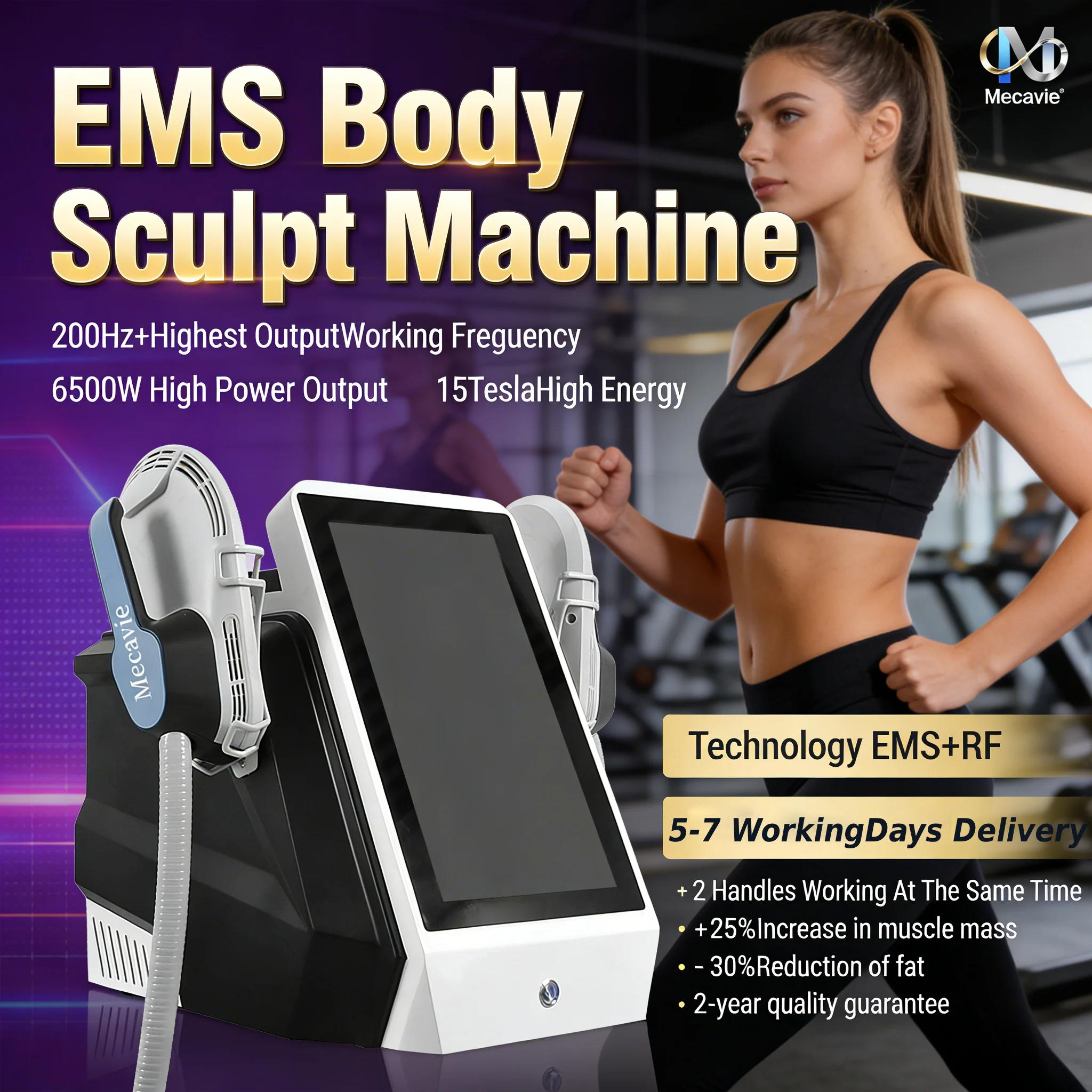 Máquina de Radiofrecuencia Profesional Portátil MECAVIE NEO 6500W, Equipo de Belleza Hi-EMT para Moldear el Cuerpo, Quemar Grasa y Adelgazar con EMS