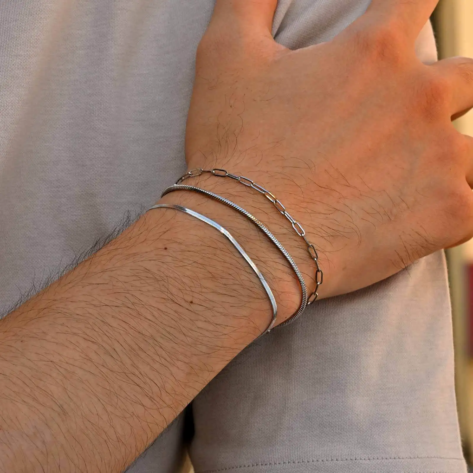 Men's Thin Chain Bracelet,Never Fade Stainless Steel Adjustable Wristband,Minimalist Hip Hop Jewelry Gift