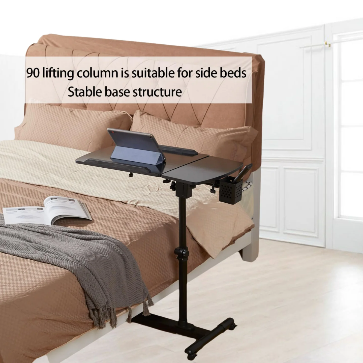 Over Bed Table with Wheels Adjustable Rolling Laptop Table Overbed Desk Hospital Tray Sofa Chair Side