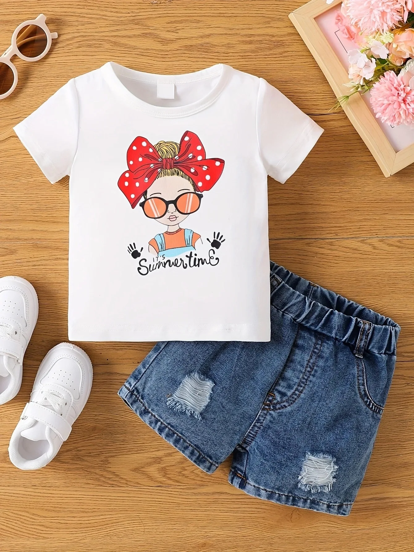 Aby Boys and Girls Summer Hot Painted Round Neck Short-sleeved Top Girls Just T-shirts. Shorts not included 19 Sa548d3ff60344a0db9afb1cbd44fb15ci