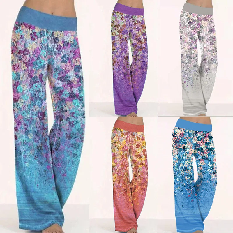 Women Summer Loose Printed Wide-leg Pants Western Style Female Yoga Multicolor Sports Trousers Oversize Thin Fashion Streetwear