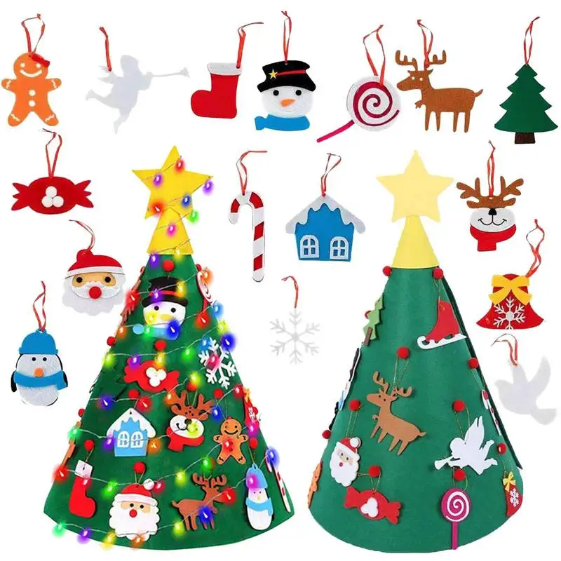 

Веселая войлочная Рождественская елка для стен, декоративная Рождественская елка с конфетами, тростниками, снежинками, игры для родителей и детей, войлочная елка «сделай сам» для