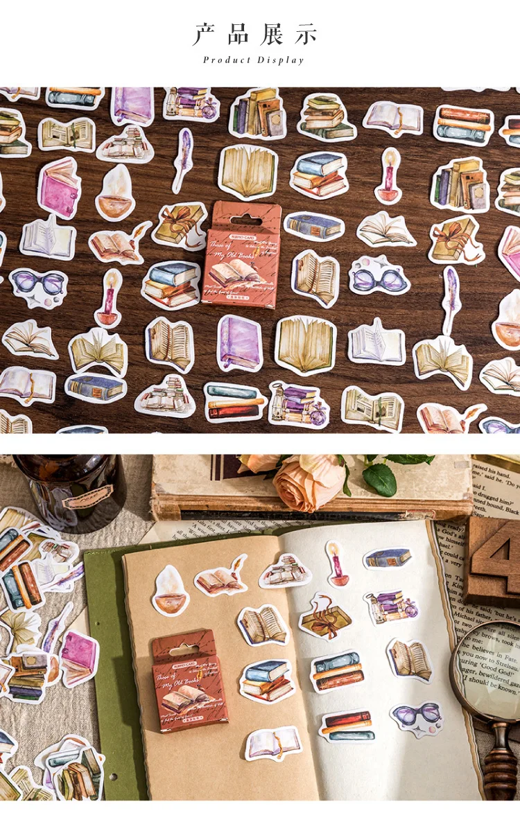 46Pcs Retro Book Collection Stickers Set Decorative Scrapbooking Labels for Diary Journal Planner Album Phone Stationery