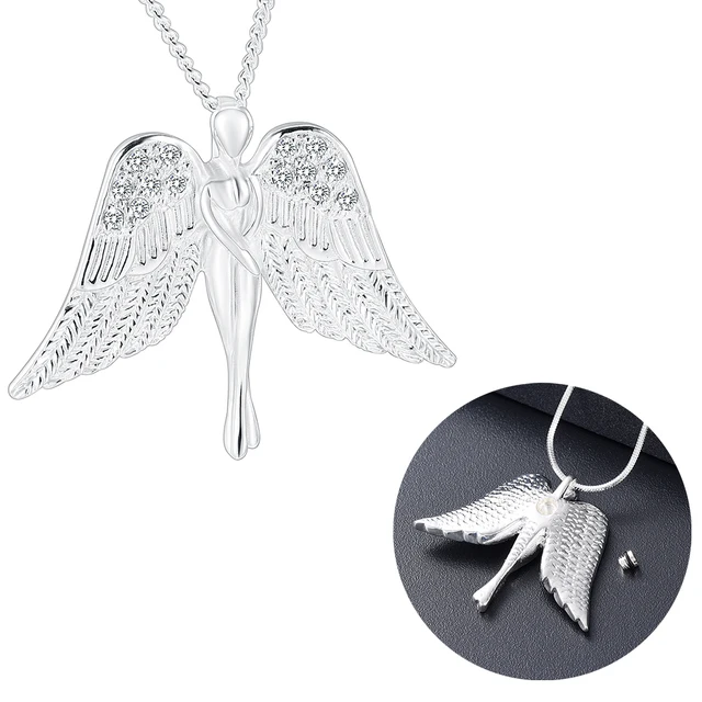 Fashion Urn Necklace Fairy wings Shape Pendant Funeral Dog Human Ashes Holder Stainless Steel Urns Gift for Woman Memorial